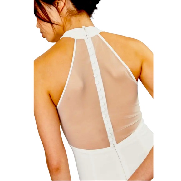🎉HP🎉 Amsale x BHLDN Sheer-Back Faille Crepe 16/XL Off White Wedding Midi Dress - Picture 6 of 10